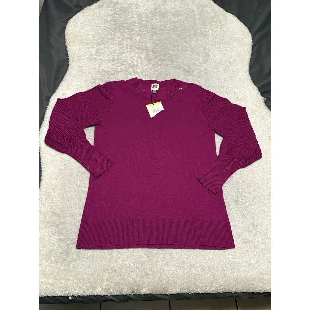 New Anne Klein Women's Purple‎ Pullover Sweater Size Medium Elderberry